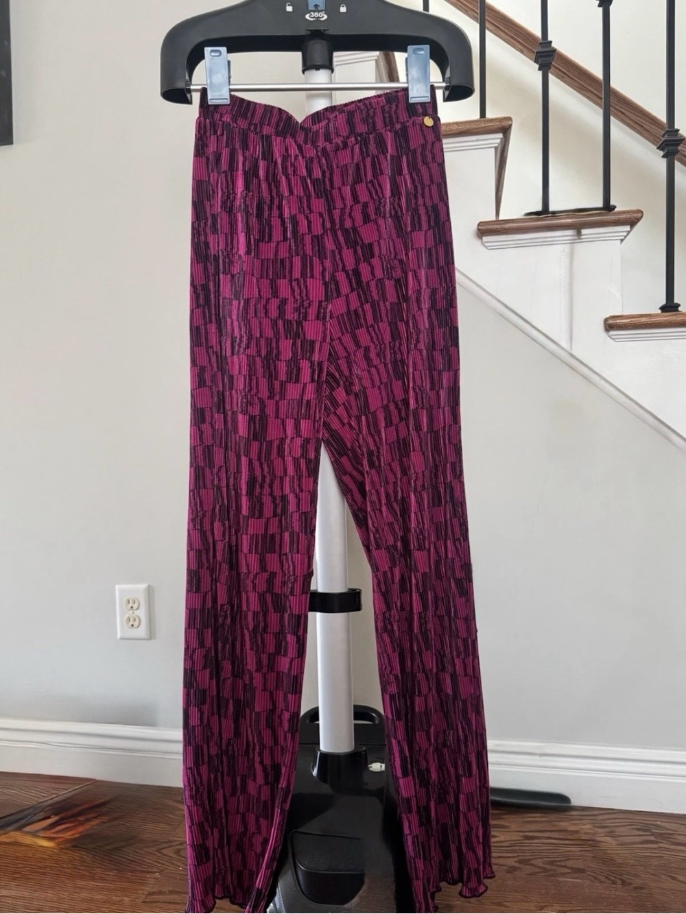 freebird Pink and Black Pleated Wide-Leg Pants